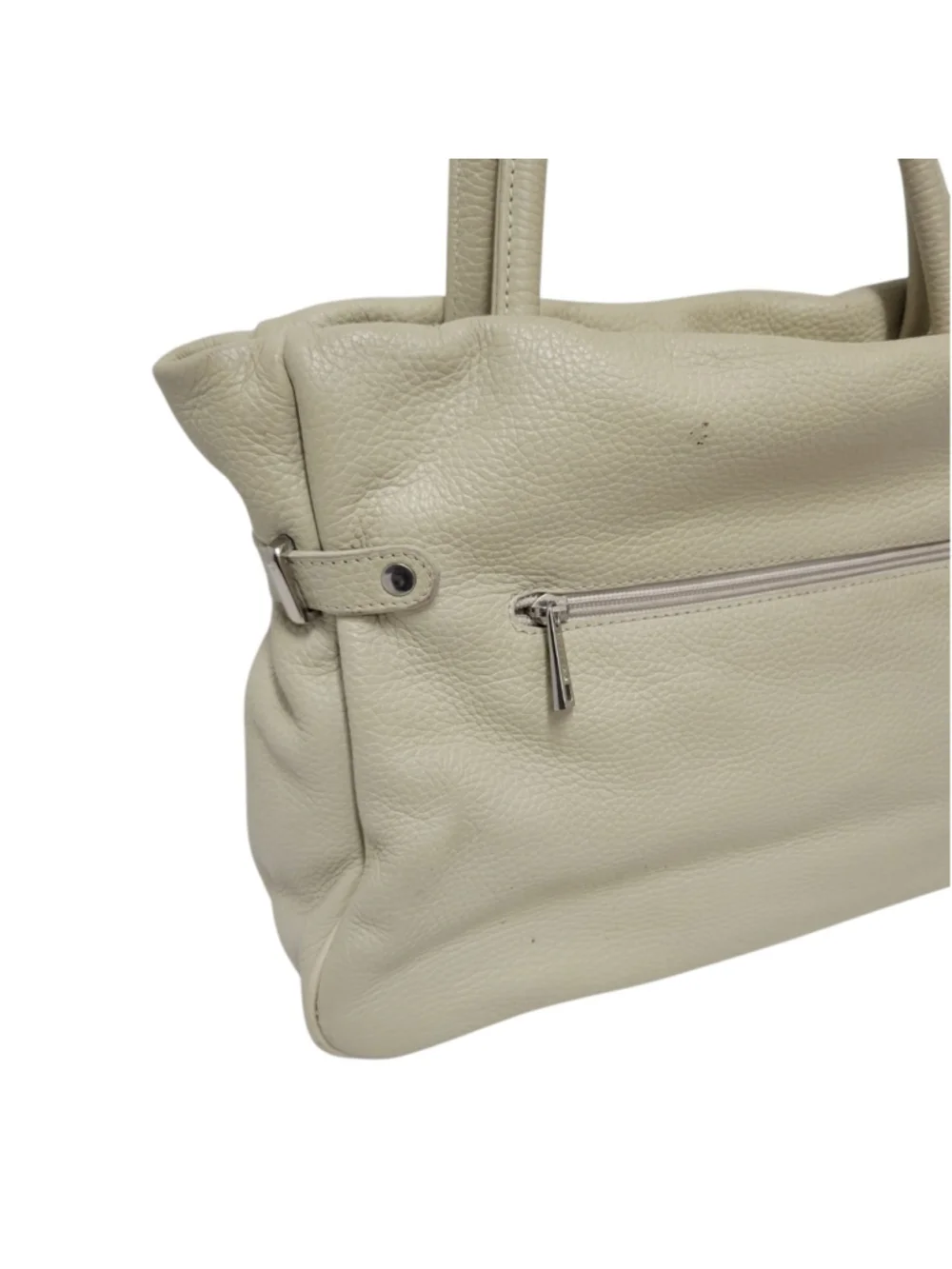 Phynes Paris Women's Beige Leather Double-Handle Leather Satchel Bag Purse